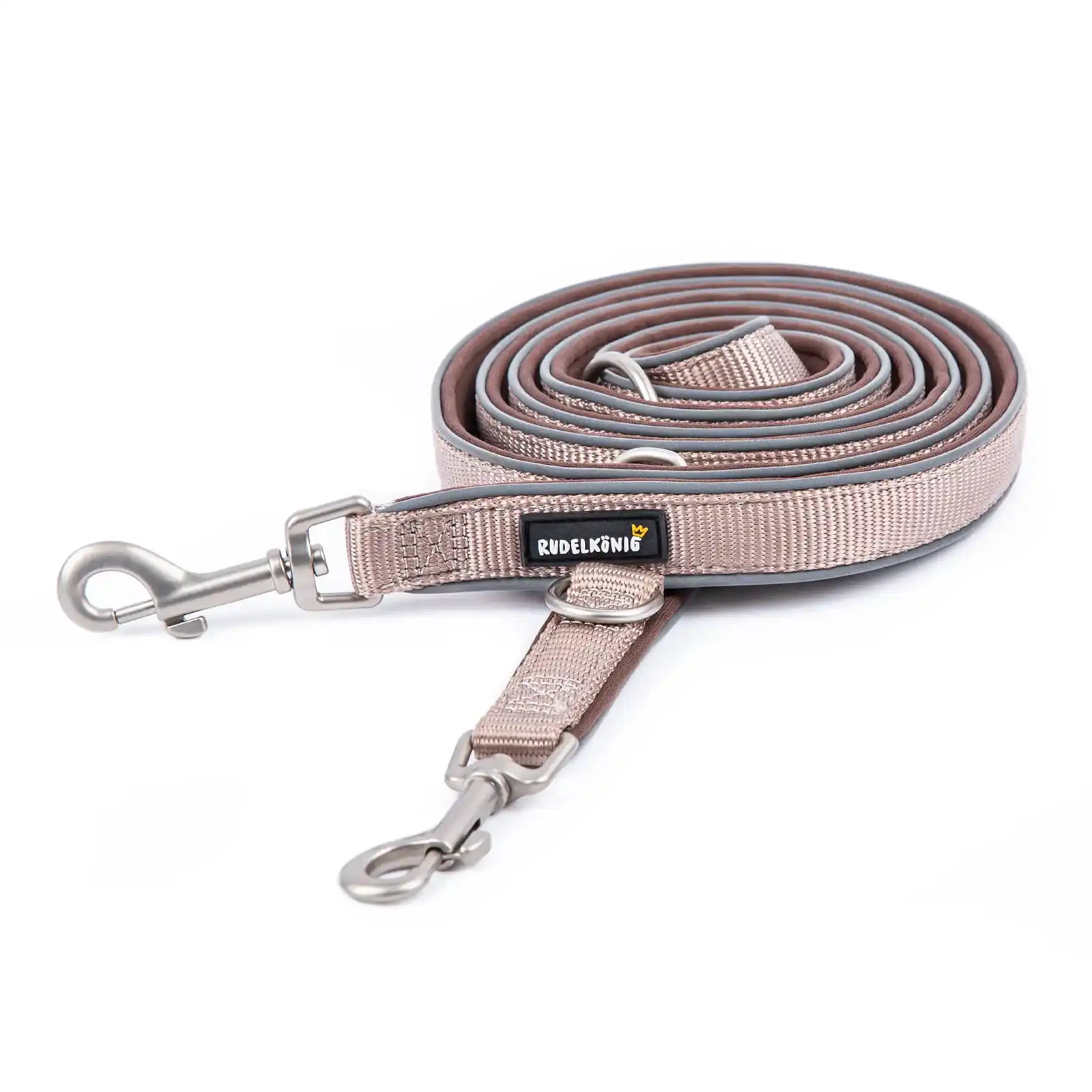 Rudelkönig Hundeleine in rose mit Neoprenfütterung und reflektierenden Nähten für mehr Sichtbarkeit.