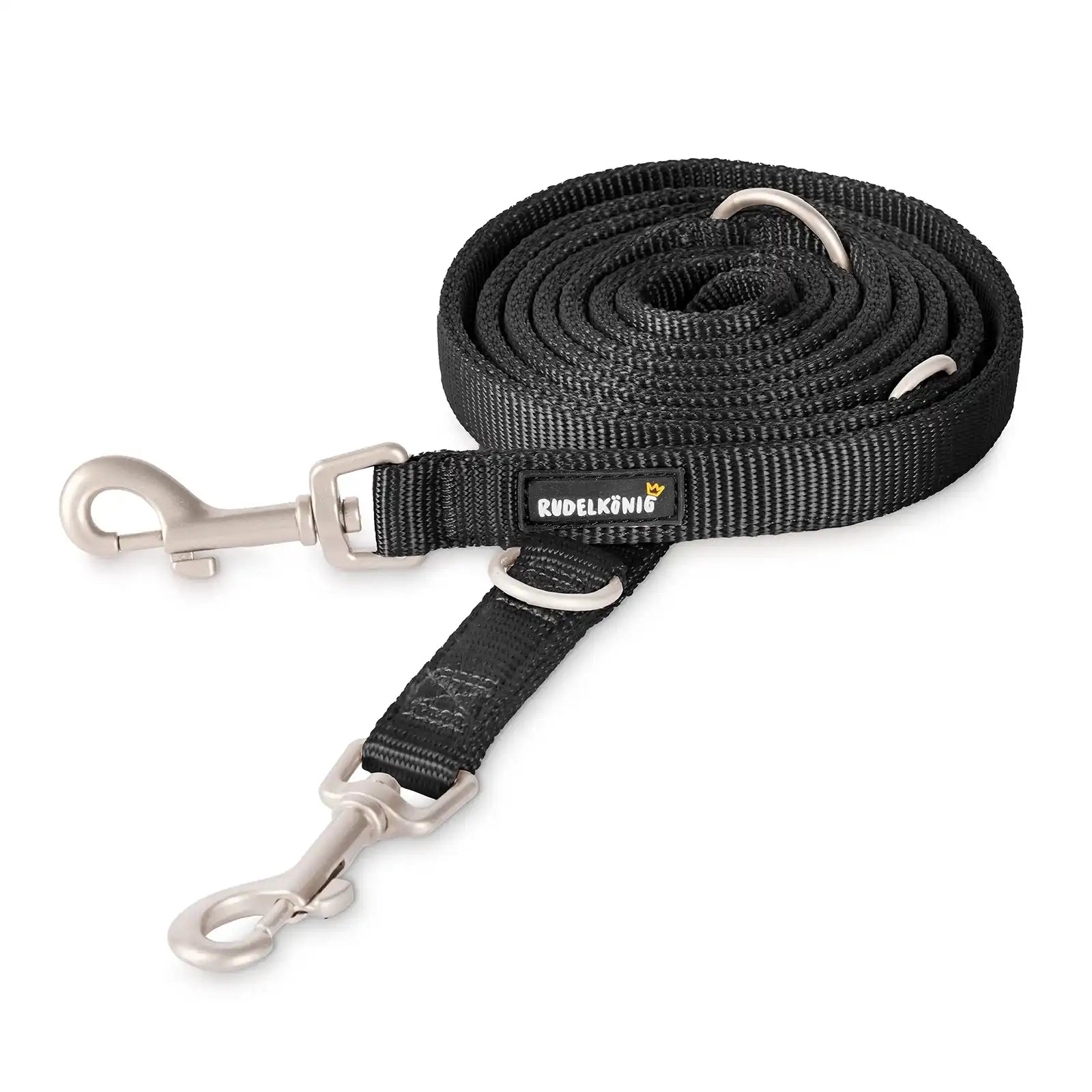 Rudelkönig Hundeleine Frida in schwarz mehrfach längenverstellbar für entspannte Gassi Runden.