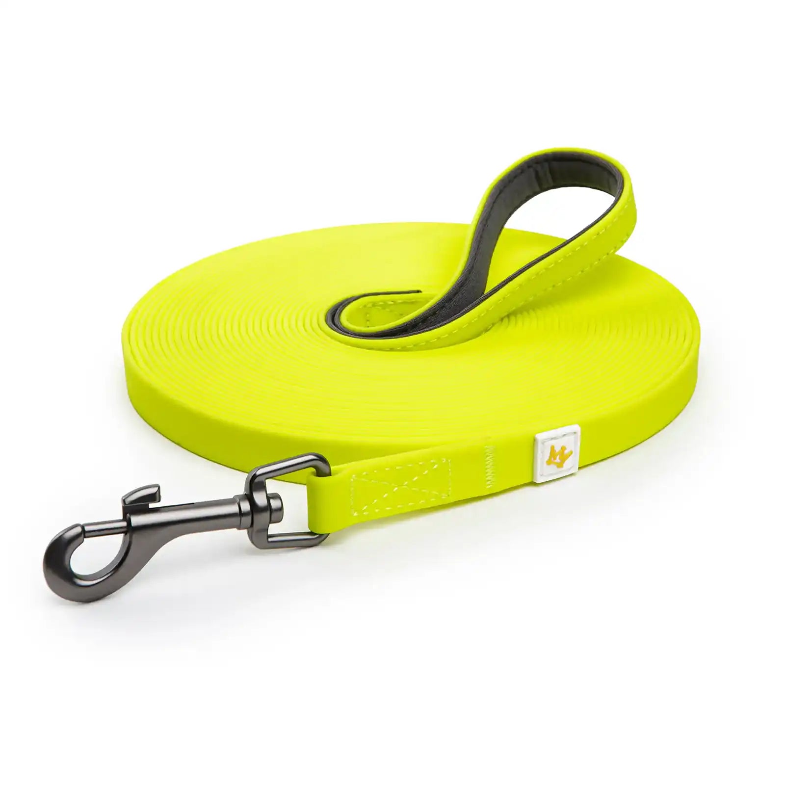 Rudelkönig Schleppleine in 10m aus PVC in gelb mit gepolstertem Neoprengriff.