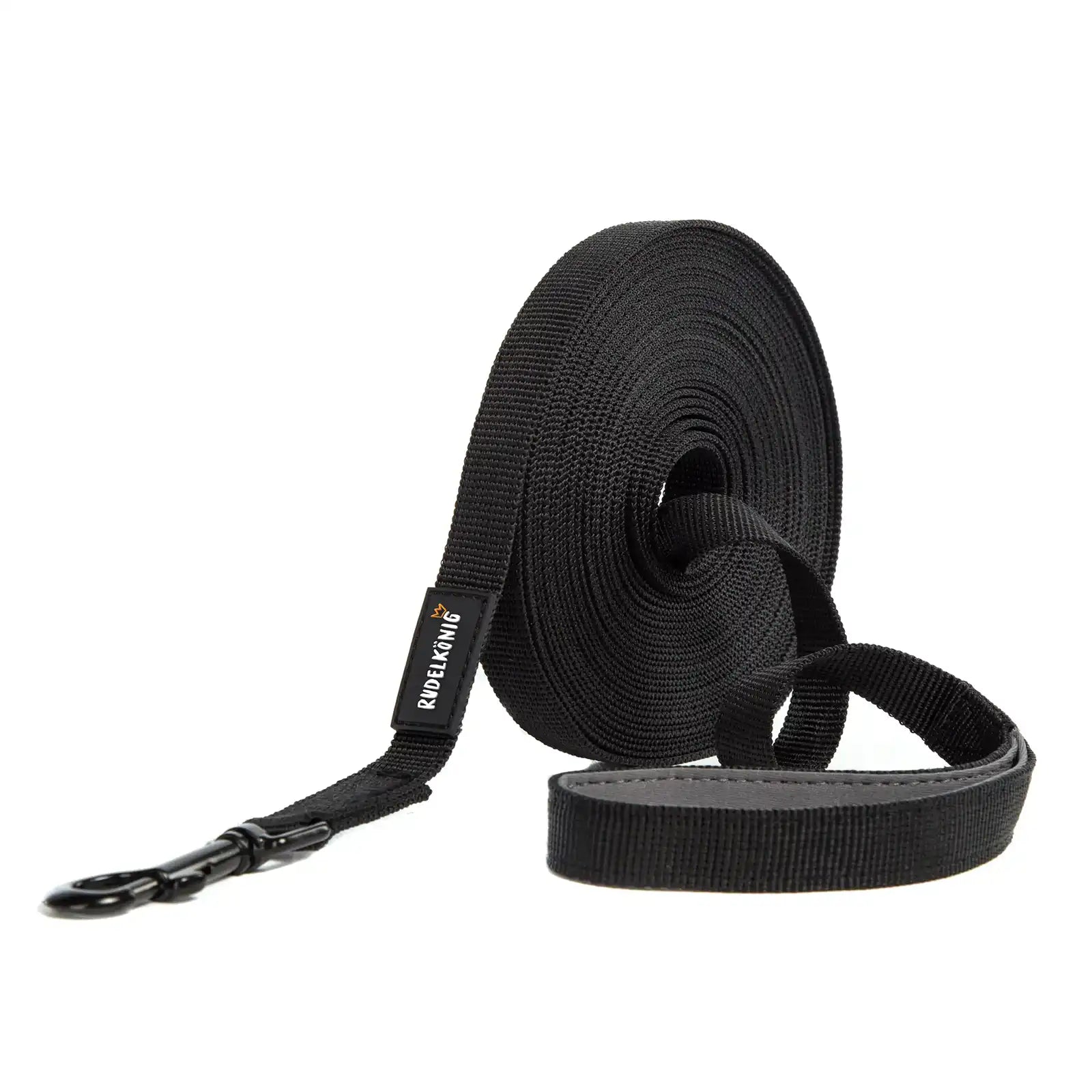 Rudelkönig Schleppleine in schwarz aus Stoff 15m lang für effizientes Hundetraining.