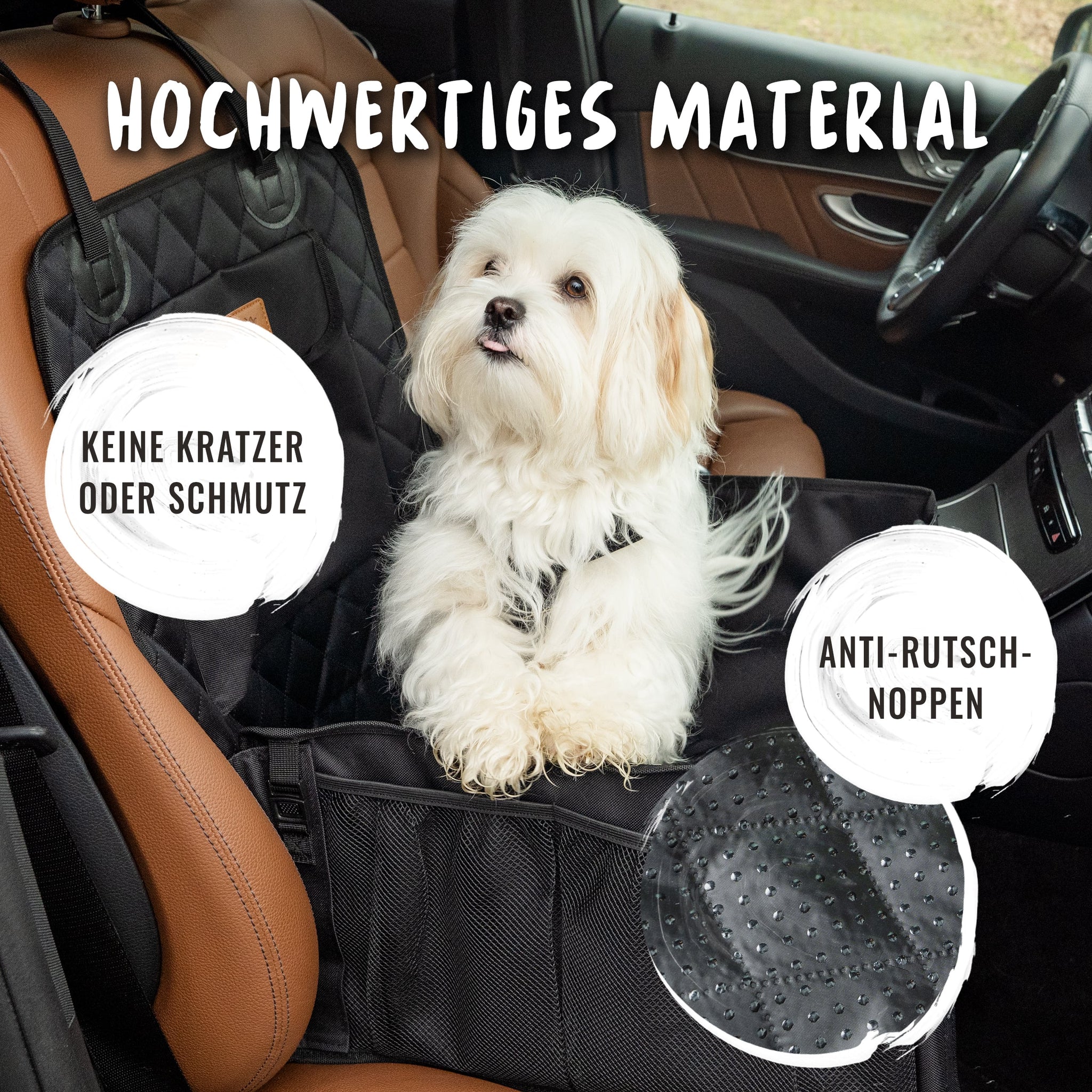 Hochwertiges Material macht den Hund im Autositz glücklich.