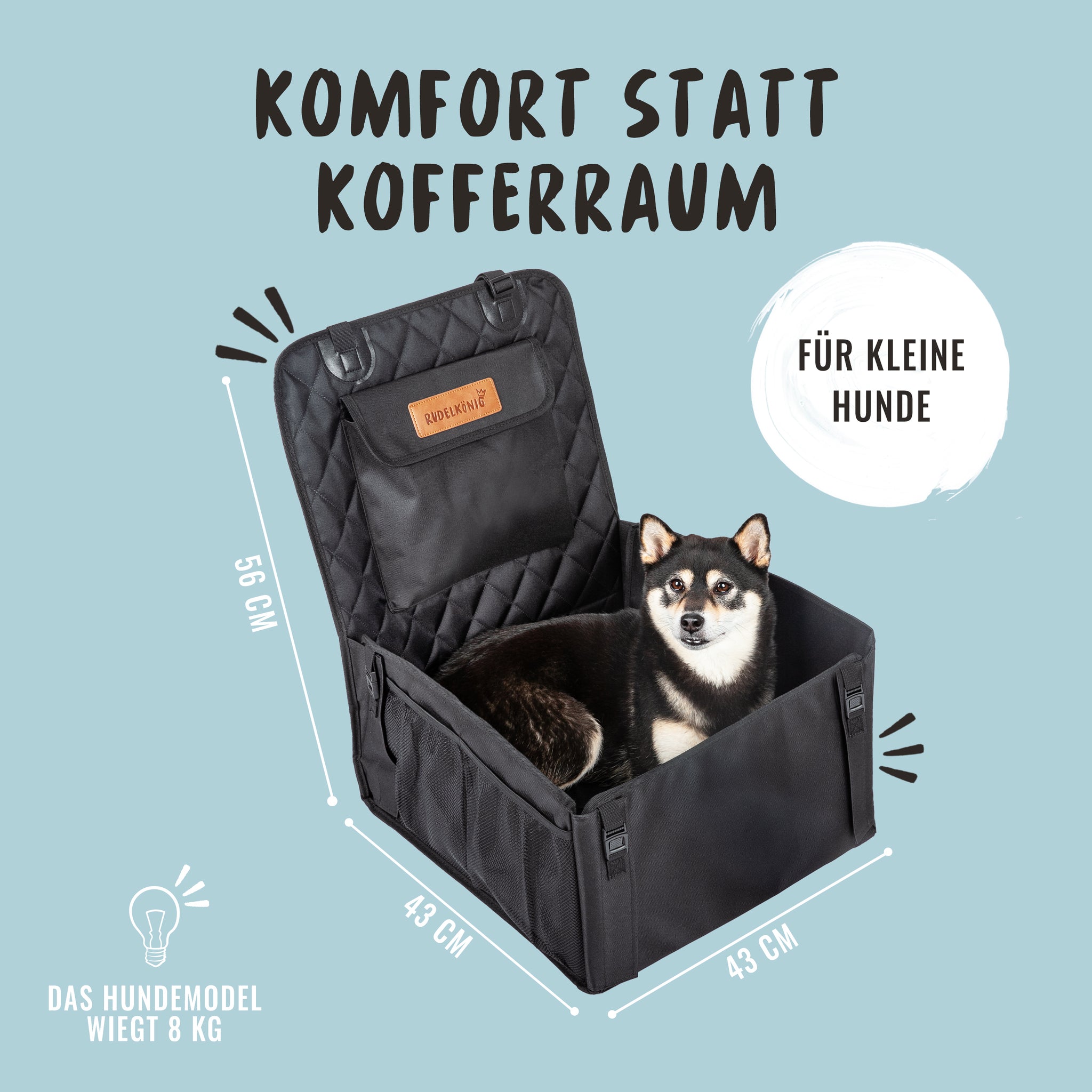 Komfort für Hunde im Auto statt Kofferraum durch den Autositz von Rudelkönig.