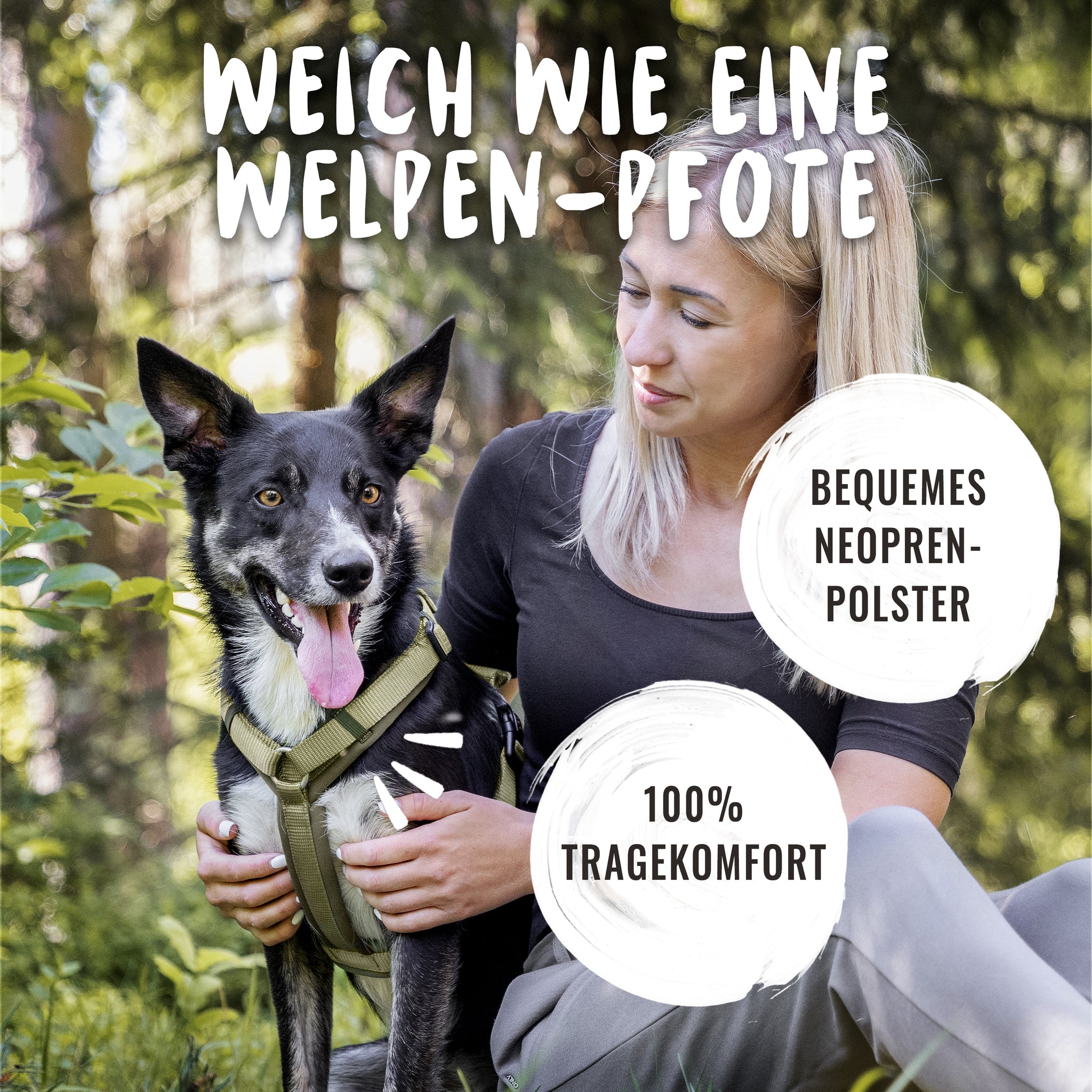 Hundegeschirr Bella in Khaki passt dem Hund und bietet 100% Tragekomfort.