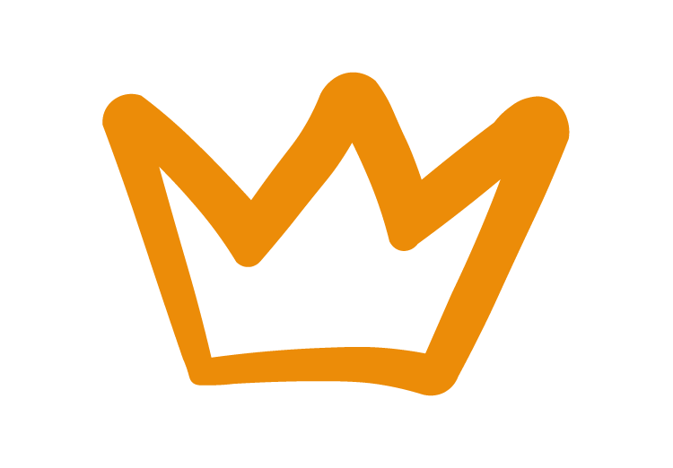 Rudelkönig Logo mit gerade liegender orangener Krone, die für die königliche Qualität des Hundezubehörs von Rudelkönig steht.