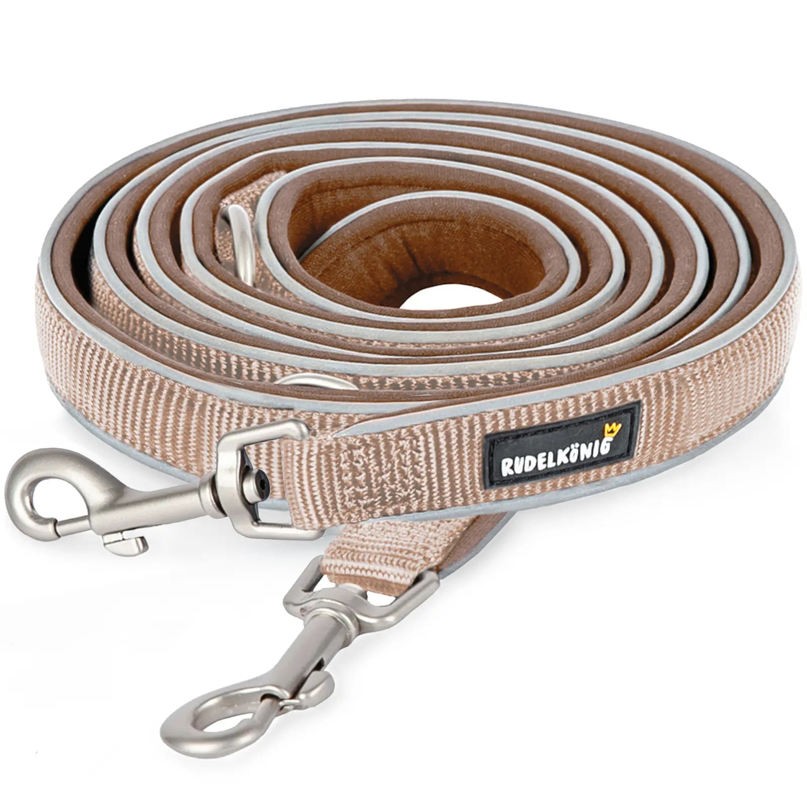 Rudelkönig Hundeleine Paola in rose mit Neoprenfütterung und reflektierenden Nähten für mehr Sichtbarkeit.