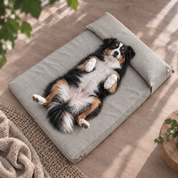 Streck dich ganz aus | Hängt dein Vierbeiner halb aus dem Körbchen? Dieses orthopädische Hundekissen hat keinen Rand, der ihn einengt. Das lose Kopfkissen schiebt er dorthin, wo er es braucht.