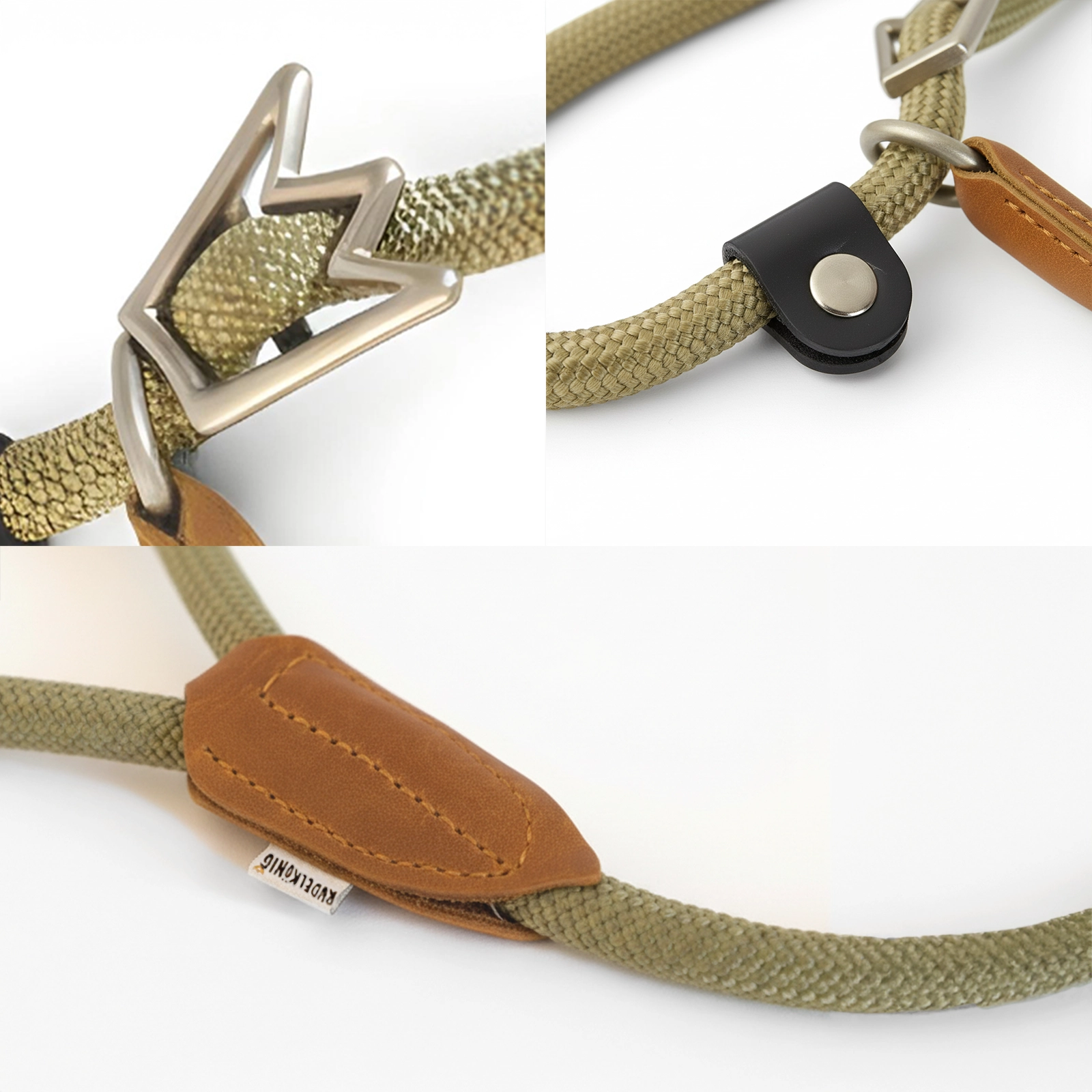12 mm Premium-Nylon, handvernähte Echtleder-Details und ein robuster Metallring – hier stimmt jedes Detail. Robust genug für jedes Abenteuer, edel genug für jeden Blick.