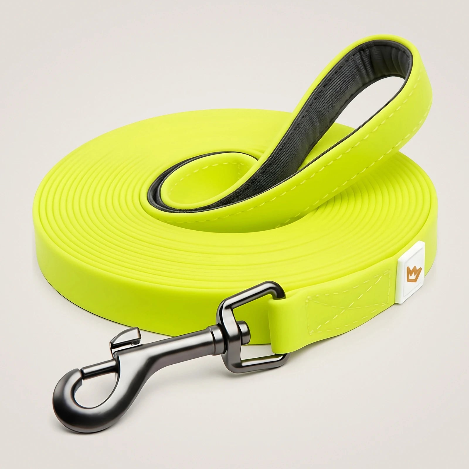 Rudelkönig Schleppleine in 5m aus PVC in gelb mit gepolstertem Neoprengriff.