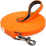 Rudelkönig Schleppleine in 10m aus PVC in orange mit gepolstertem Neoprengriff.