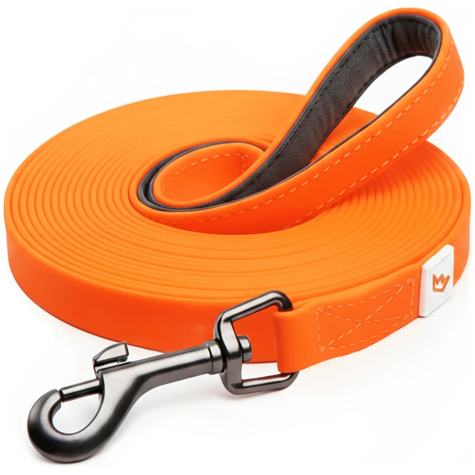 Rudelkönig Schleppleine in 5m aus PVC in orange mit gepolstertem Neoprengriff.