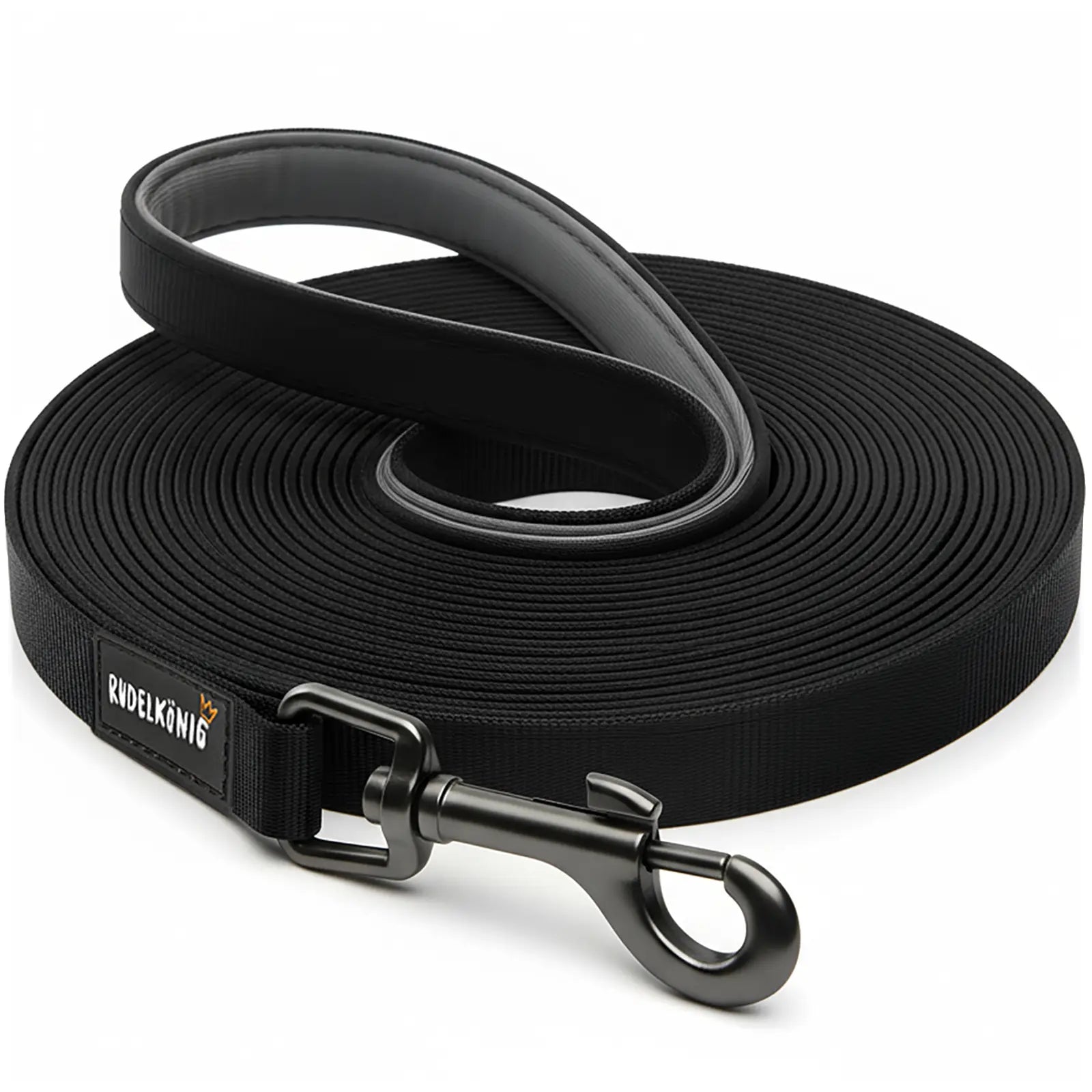 Rudelkönig Schleppleine in schwarz aus Stoff 10m lang für effizientes Hundetraining.