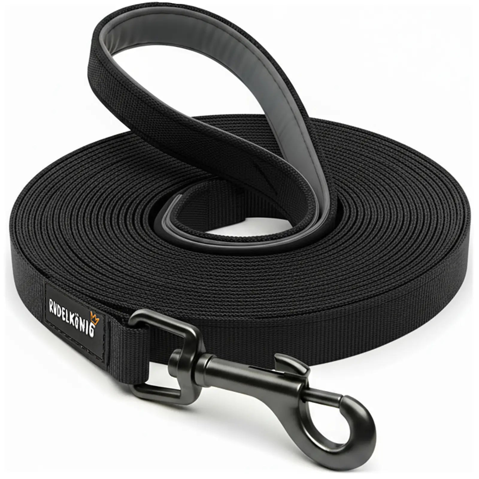 Rudelkönig Schleppleine in schwarz aus Stoff 5m lang für effizientes Hundetraining.